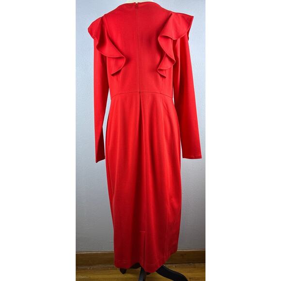 Rachel Parcell Sz L Red Ponte Knit Double Ruffle Sheath Dress Career, Party - Picture 3 of 14